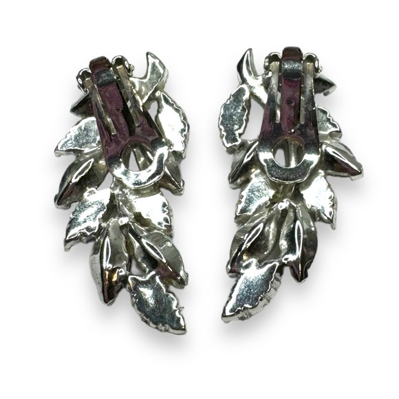 Vintage Aurora Borealis Navette Crystal Brooch Clip on Earring Set - Picture 6 of 8